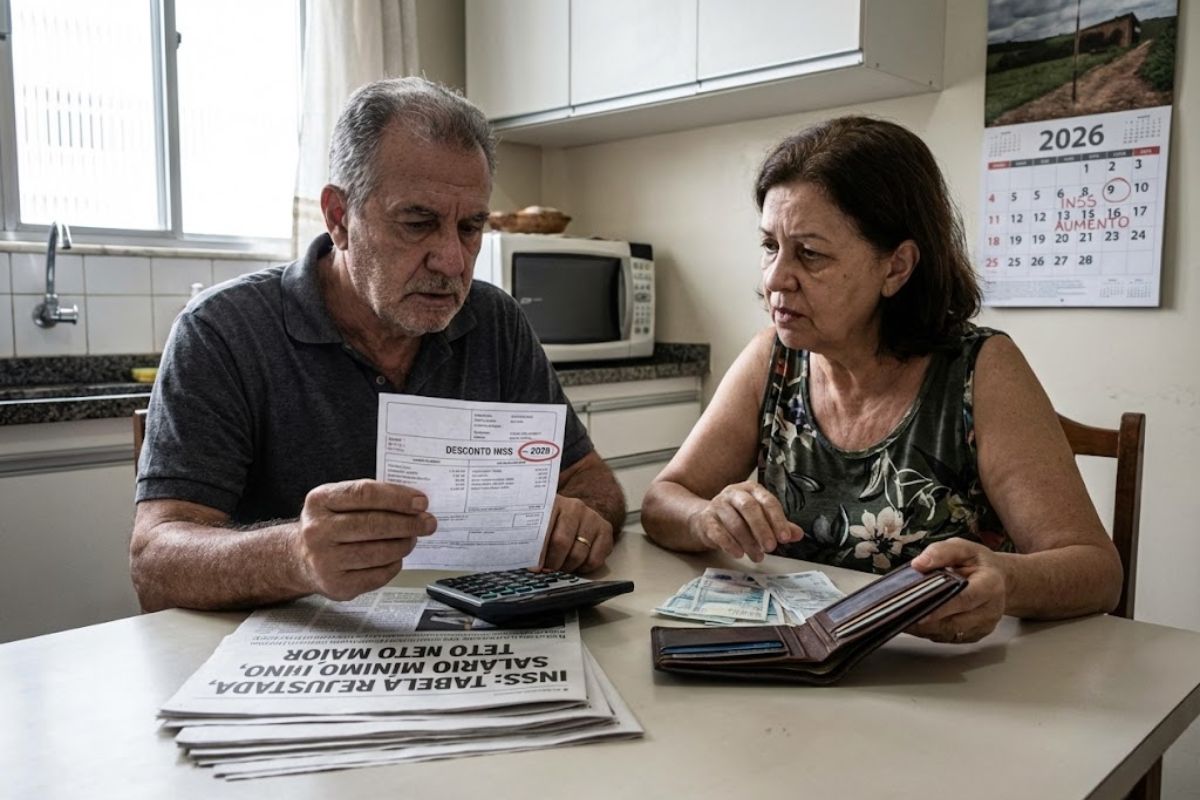 Aposentados e trabalhadores seguem com descontos do INSS em 2026 após tabela reajustada; salário mínimo maior altera o cálculo na folha e muda o valor líquido recebido mesmo sem mudança nas alíquotas.