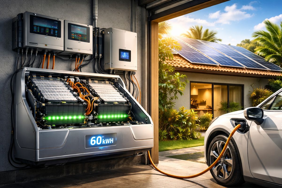 Bateria de carro elétrico vira “power bank” de casa no Ceará 60 kWh na parede, 440 kg, custou R$ 19 mil e integra solar híbrido, mas não é faça-você-mesmo ainda (1)