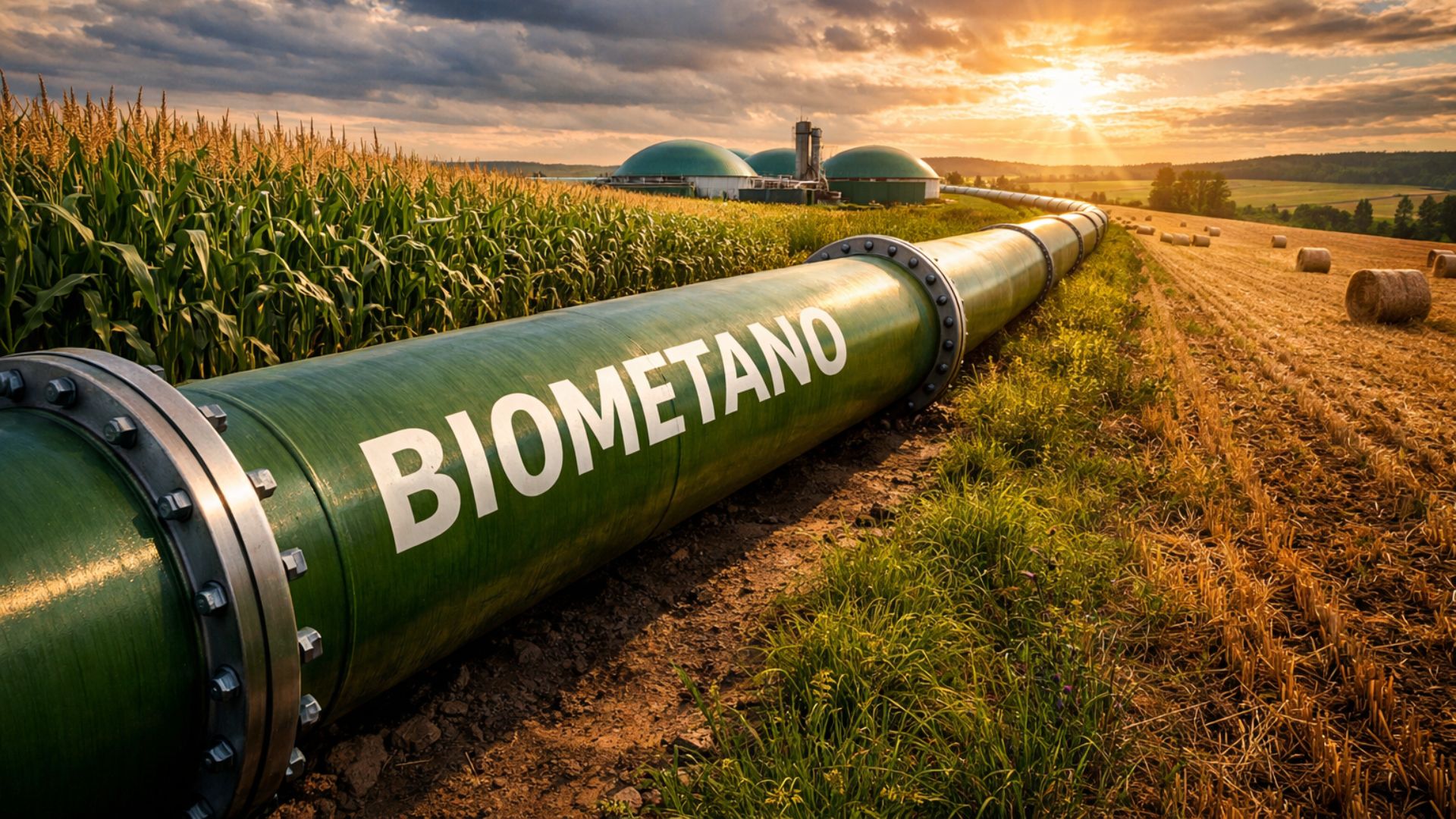 Gasoduto de biometano atravessa área rural agrícola, conectando produção de energia renovável do agronegócio à matriz energética brasileira