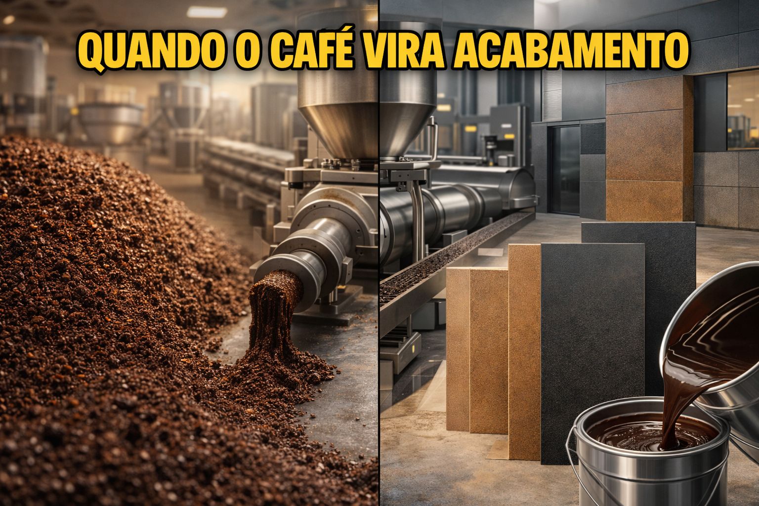 Com mais de 6 milhões de toneladas de borra de café geradas por ano, indústrias estão transformando o resíduo em tinta, resina e compósitos enquanto a granulometria controlada redefine o acabamento de fachadas e interiores