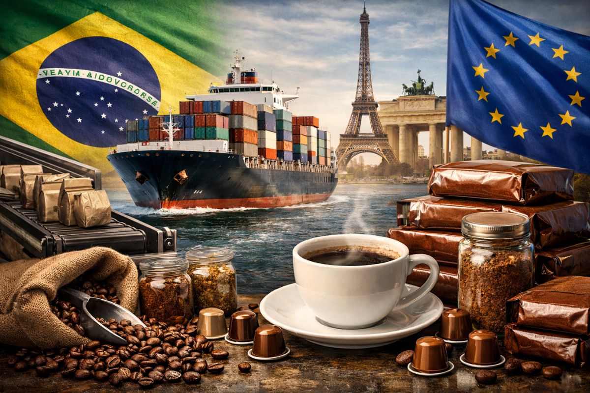 Exportações de café ganham força com acordo comercial na União Europeia, impulsionando café torrado e produto industrializado para aumentar valor e receita do Brasil.