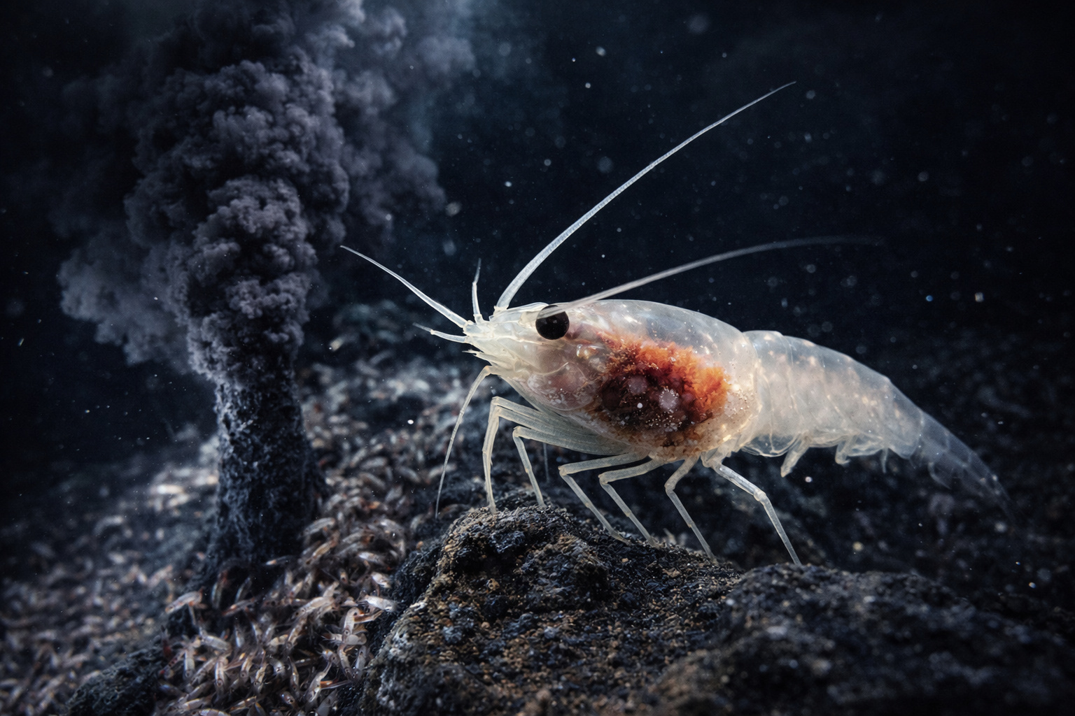 A 4.000 metros de profundidade, biólogos descobrem camarões que vivem em fontes hidrotermais e substituem o sistema digestivo por bactérias simbióticas