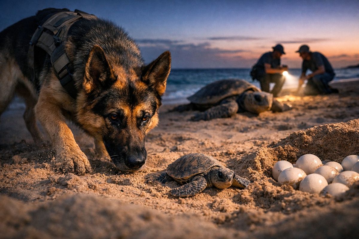 Em Boa Vista, Cabo Verde, cães farejadores protegem ninhos e salvam tartarugas marinhas da caça, mudando o futuro da conservação costeira