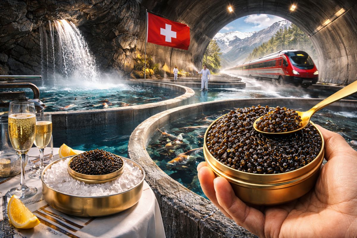 Caviar de US$ 4.000 nasce de vazamento em túnel nos Alpes, usa água geotérmica de trem, cria 60 mil esturjões, gera milhões por ano e transforma acidente de engenharia em luxo suíço (1)