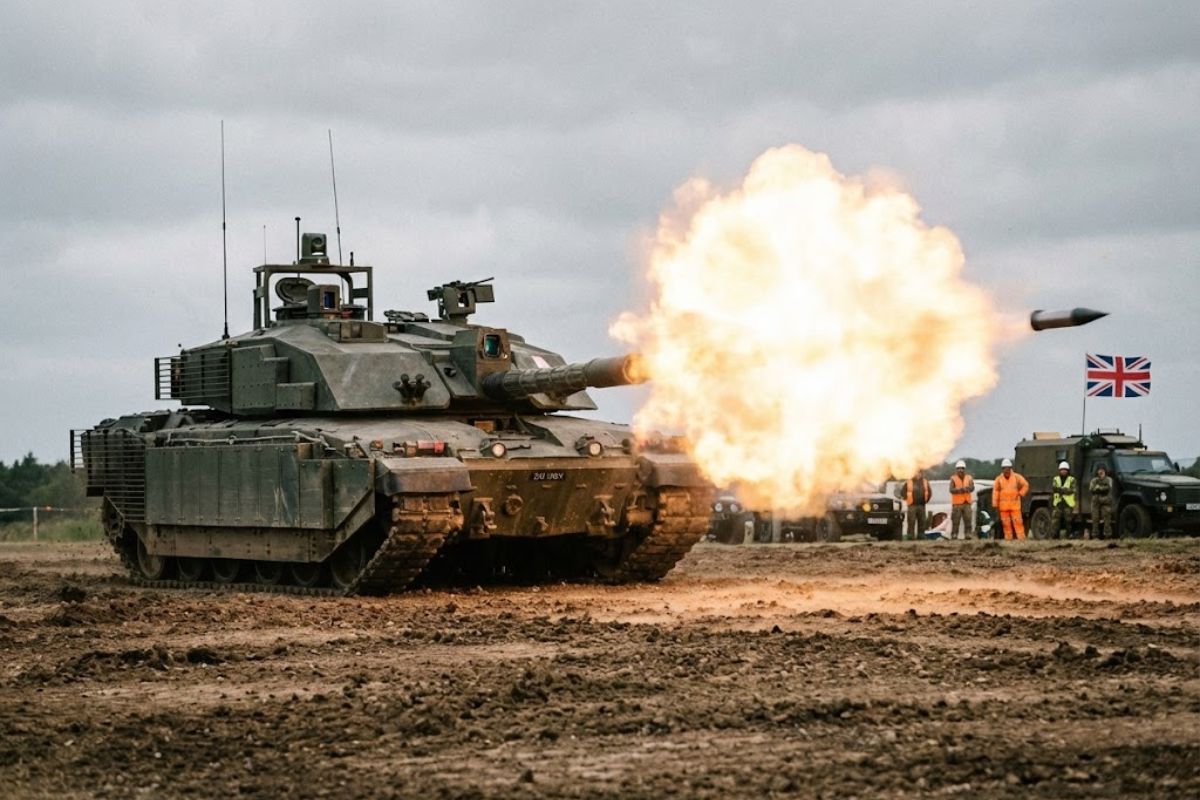 Challenger 3 com canhão L55A1, munição OTAN, Trophy APS e blindagem modular: teste no Reino Unido, menos projéteis e serviço em 2027.