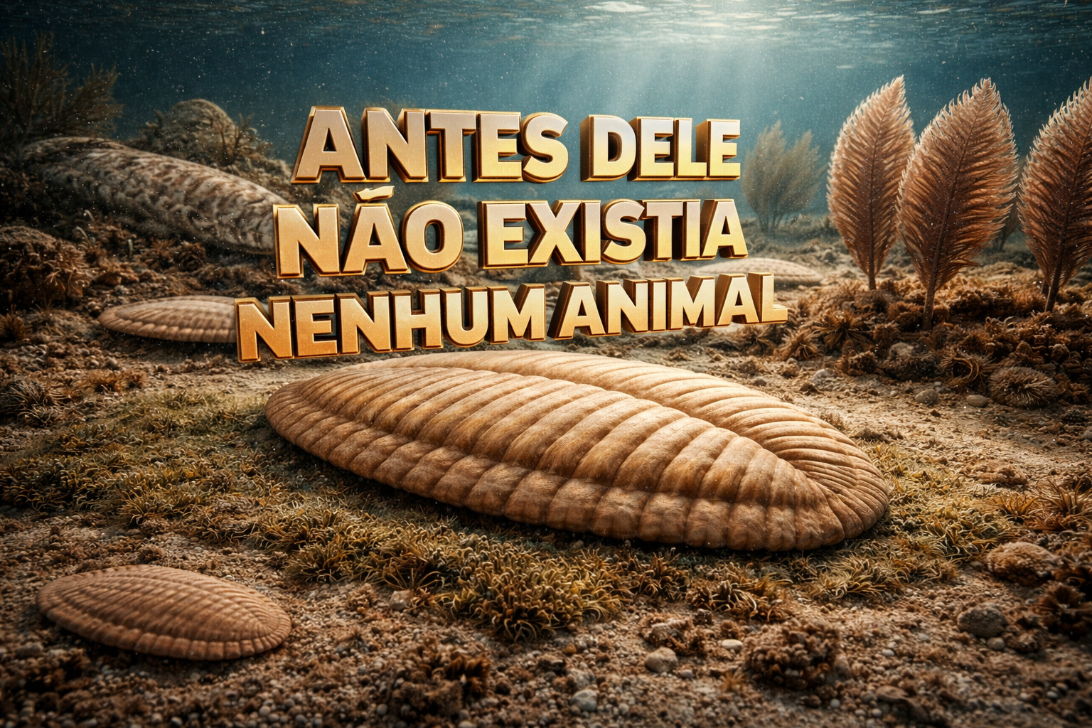 Dickinsonia, animal mais antigo do mundo, no fundo de oceanos primitivos há 550 milhões de anos, durante o período Ediacarano