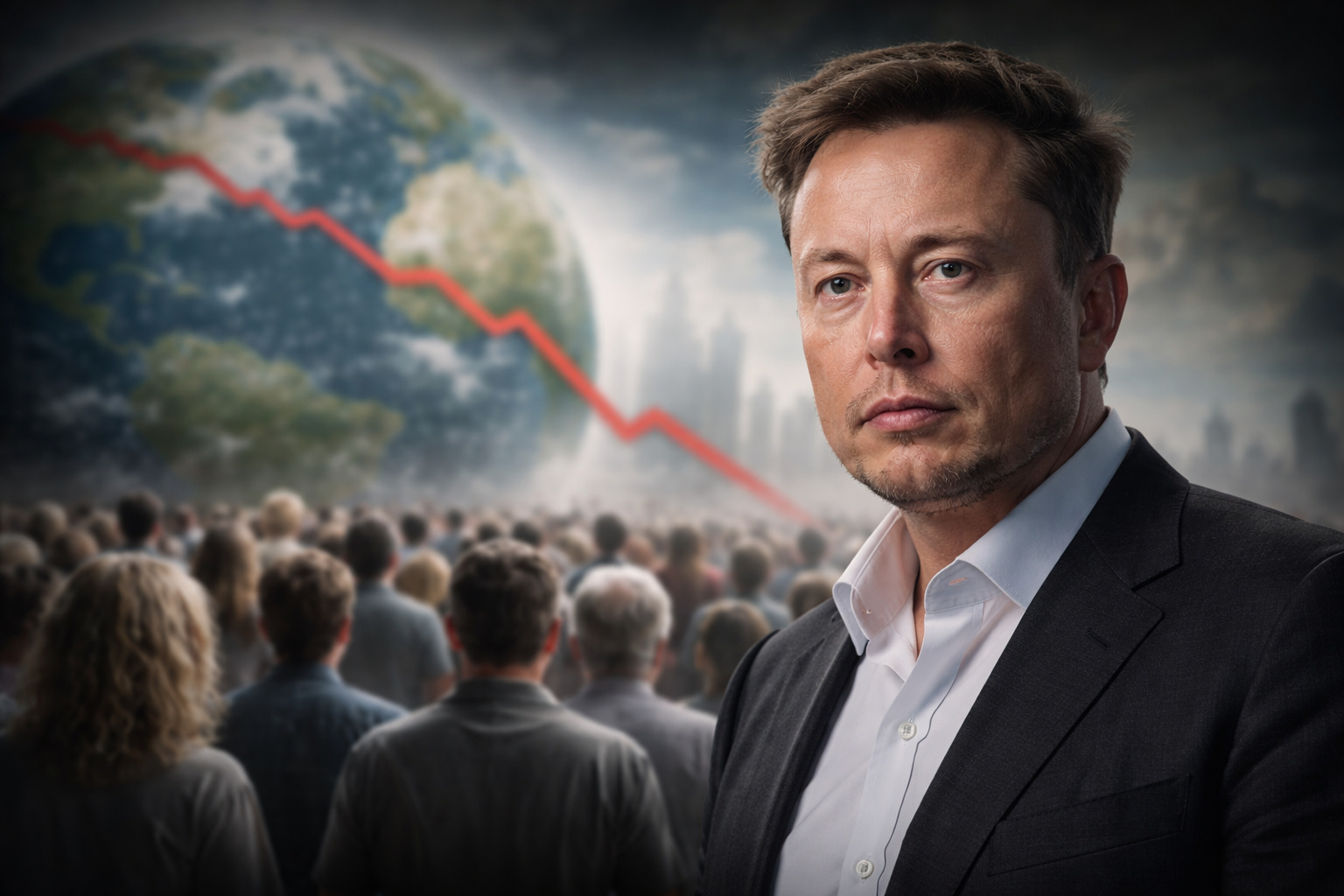 Elon Musk observa cenário global enquanto queda da natalidade e envelhecimento populacional simbolizam crise demográfica mundial.