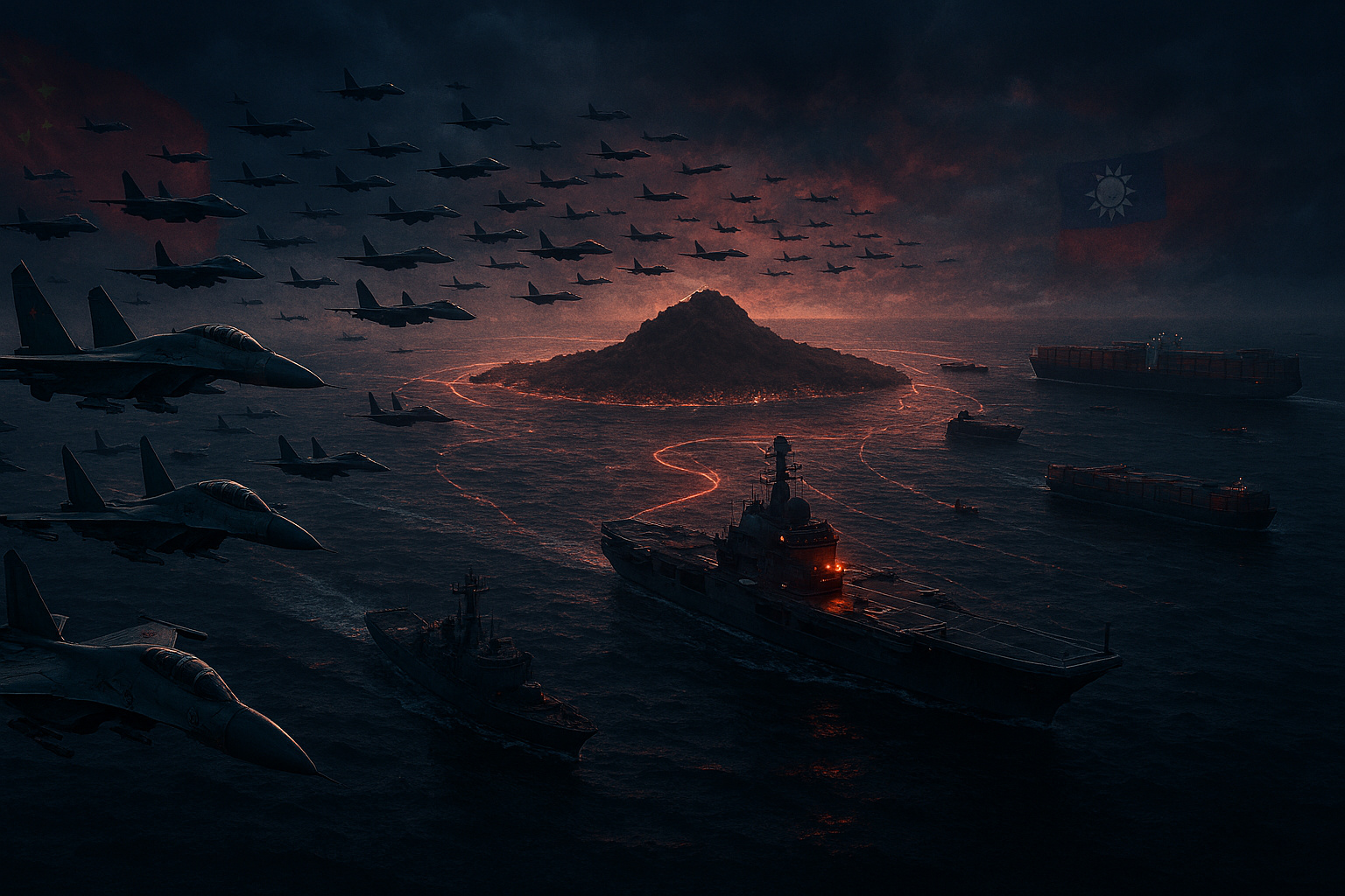 China manda aviso para Taiwan com 71 aeronaves e 24 navios após venda de US$ 11 bilhões em armas dos EUA; bloqueio ameaça o estreito que move US$ 2,45 trilhões por ano e pode paralisar a produção global de tecnologia