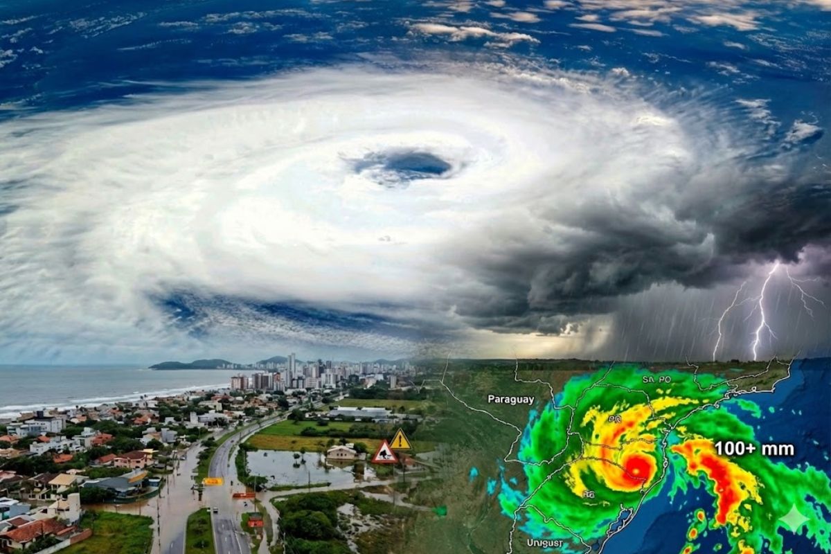Ciclone avança com tempestades, chuva intensa e calorão antes de virada para tempo extremo no Sul e Sudeste, com risco de volumes elevados e mudanças bruscas.