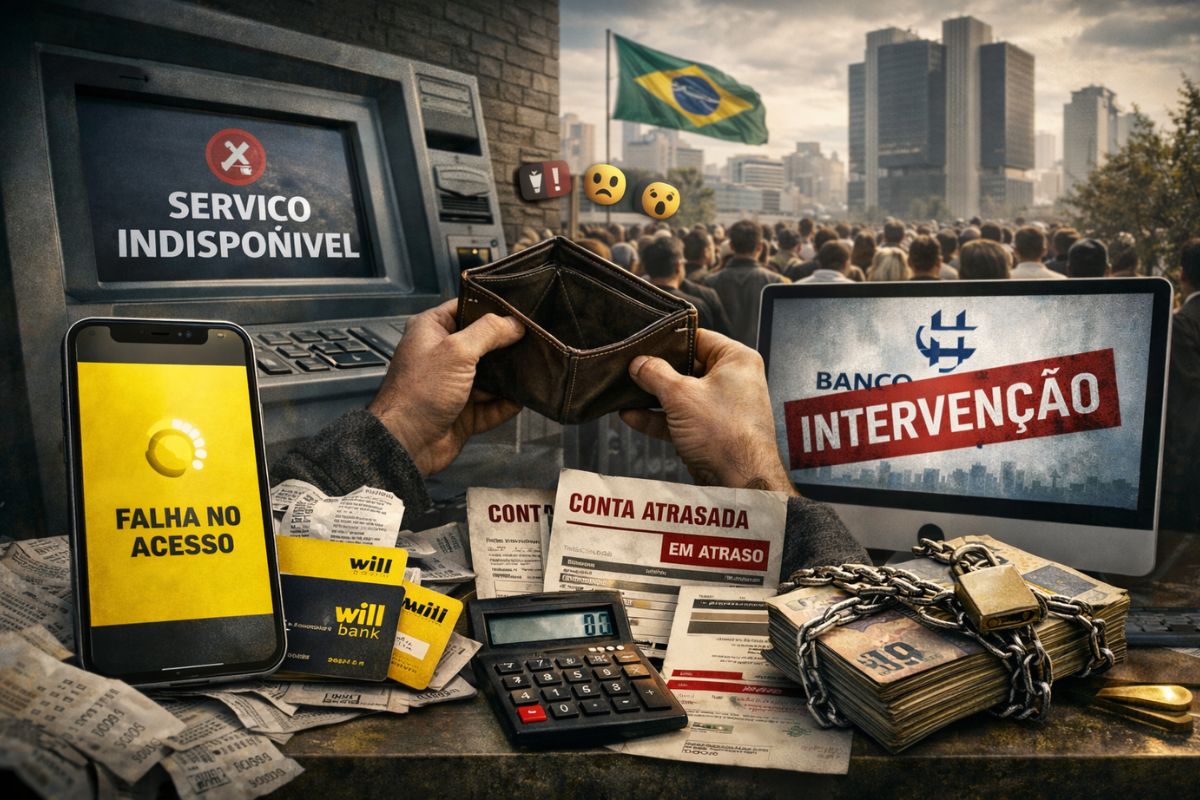 Clientes do Will Bank ficam sem dinheiro após liquidação do banco digital pelo Banco Central, com aplicativo fora do ar, Pix travado, cartões bloqueados e medo de prejuízo.