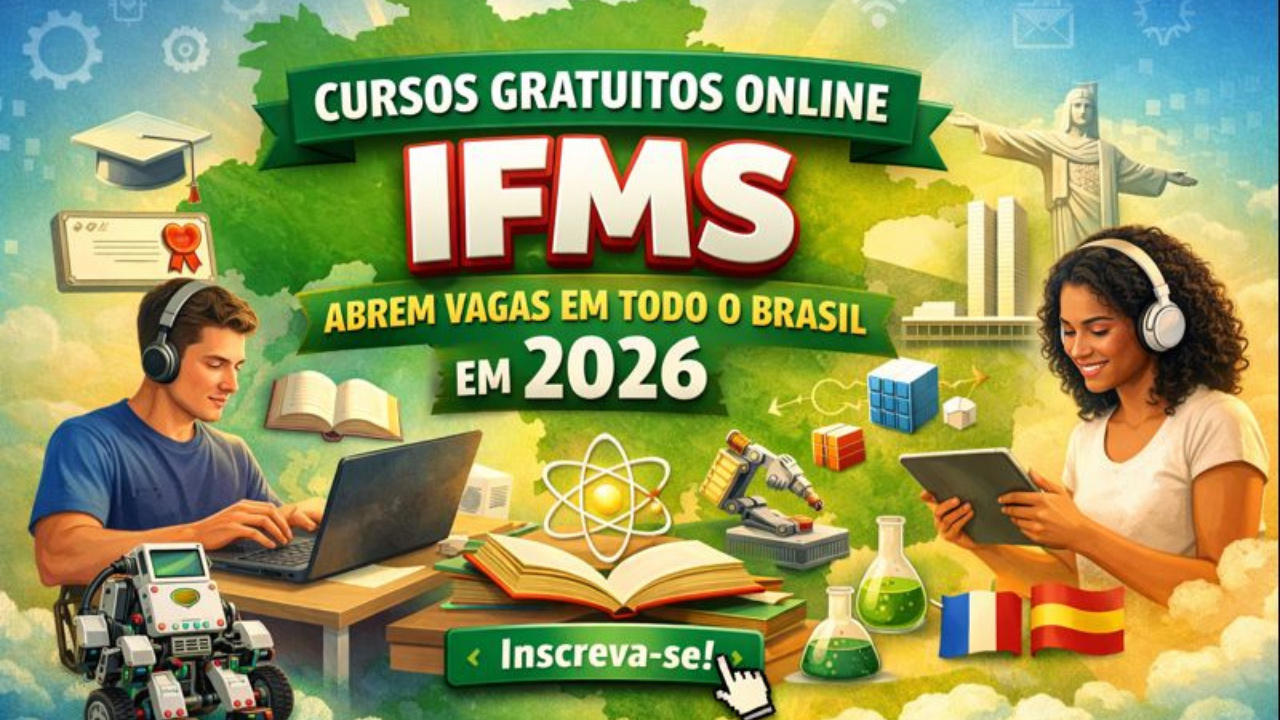 IFMS 2026 abre inscrições para cursos gratuitos online com certificado e educação a distância gratuita em diversas áreas do conhecimento.