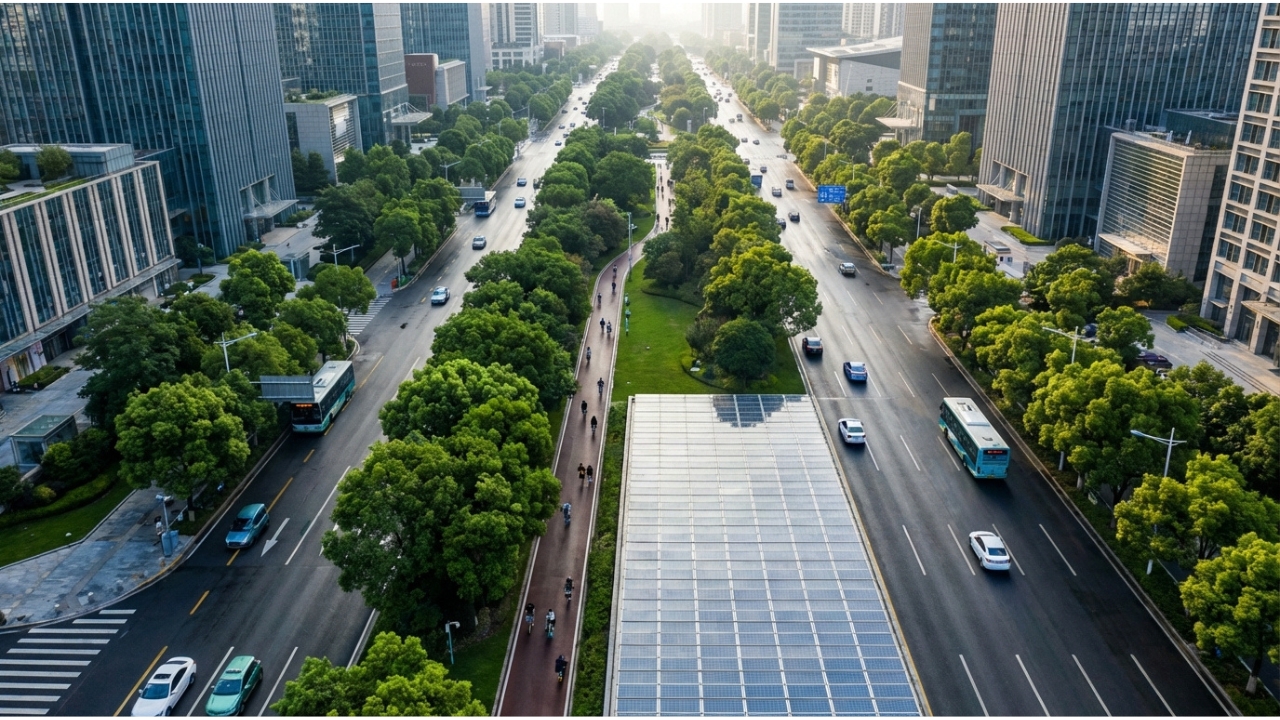 China enterra linhas de alta tensão, instala mais de 1 quilômetro de asfalto com painéis solares em áreas urbanas, cria avenidas verdes e avança com recarga sem fio para carros elétricos em movimento