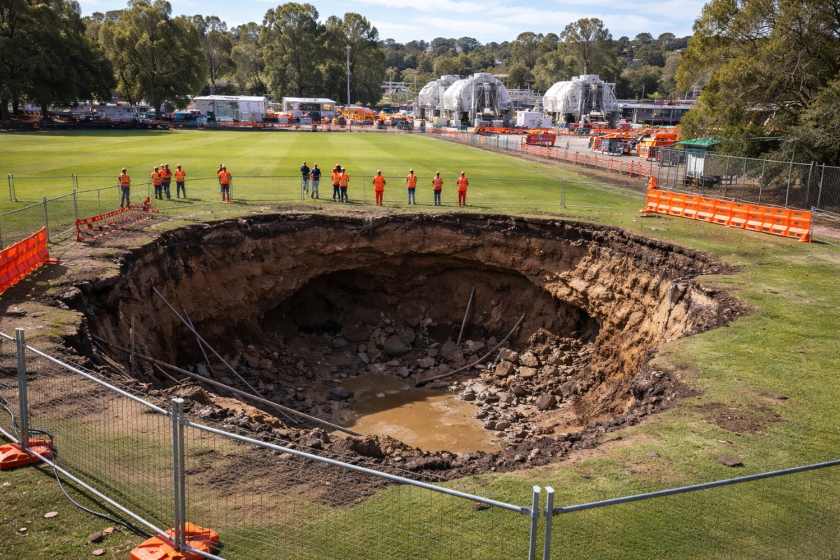 Um socavão gigante aparece sobre um túnel de US$ 26 bilhões: as tuneladoras param, a cidade se alarma e a obra entra em investigação