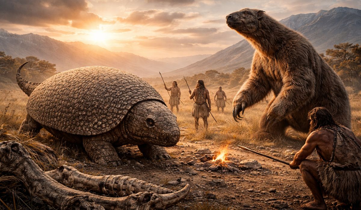 Estudo arqueológico indica que animais gigantes foram parte central da dieta humana no Cone Sul antes da extinção da megafauna.