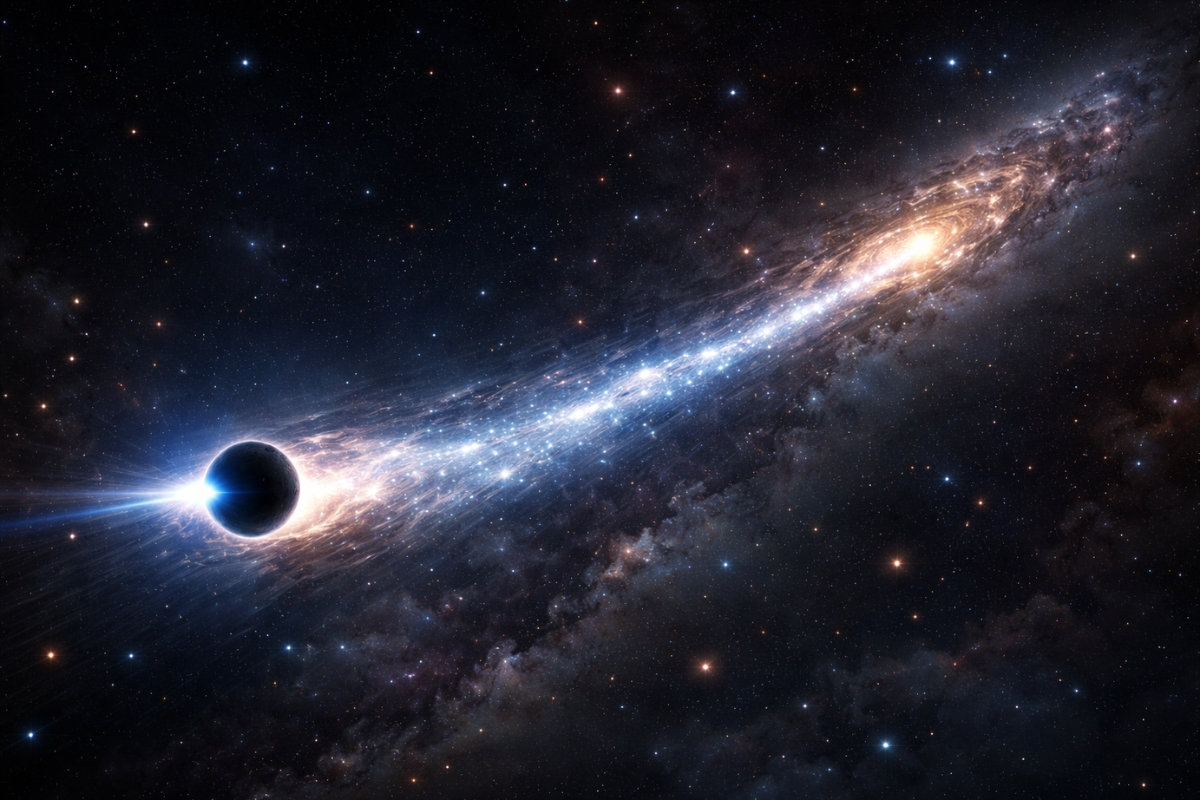 Telescópio James Webb identifica rastro de um buraco negro supermassivo em fuga de sua galáxia a 3,6 milhões de quilômetros por hora