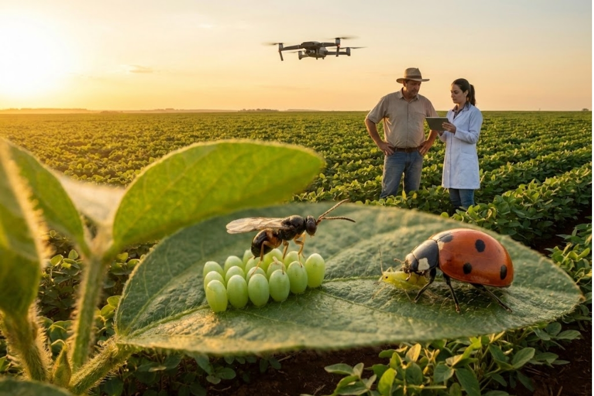 Milhões de percevejos ameaçam as safras, mas um projeto universitário brasileiro utiliza vespas e fungos para controlar a praga e reduzir a dependência química