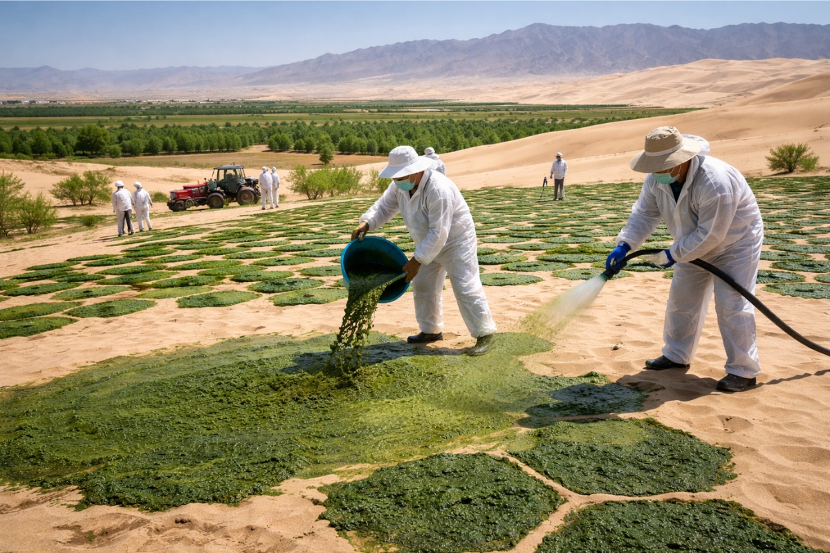 China usa algas e bactérias para transformar 6.667 hectares de deserto em terra cultivável