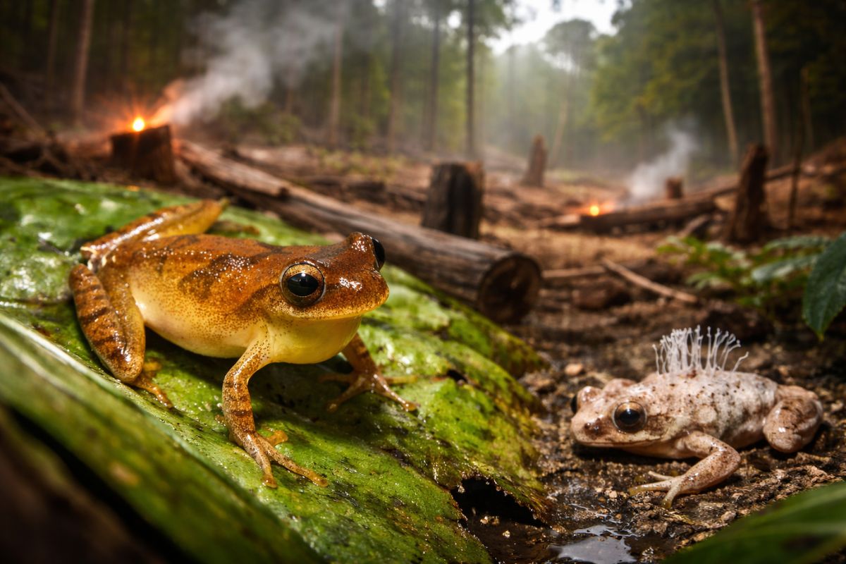 Desmatamento enfraquece microbioma da pele de anfíbios, facilita fungo Bd e amplia quitridiomicose, ameaça silenciosa à vida selvagem.