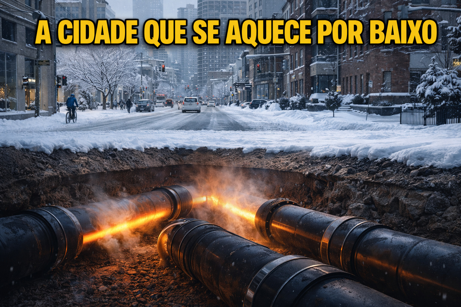 Canadá enterra mais de 18 km de dutos subterrâneos que circulam água quente sob ruas e bairros, aquecem cidades inteiras e reduzem emissões no inverno rigoroso — a revolução do District Energy Heating System em Vancouver