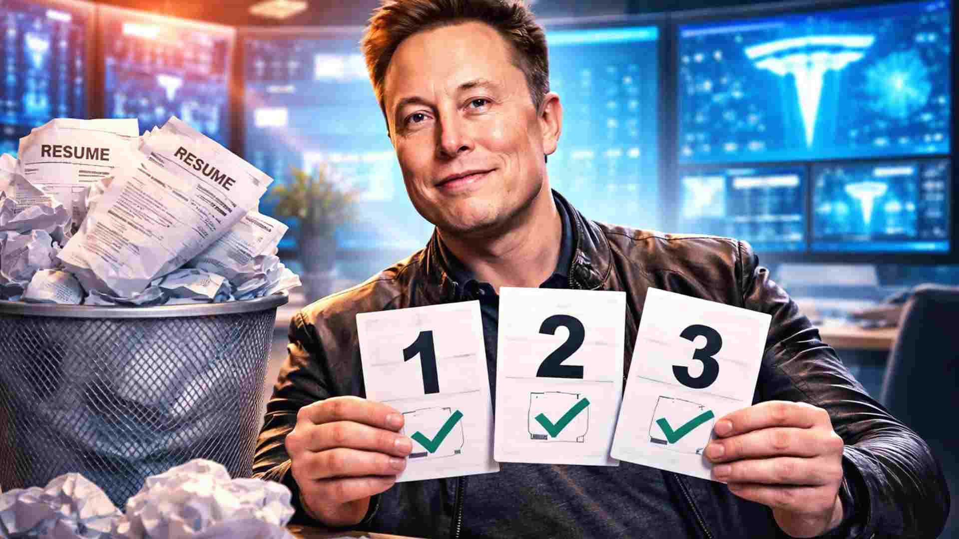 Elon Musk pede três problemas técnicos resolvidos para vagas da Tesla, reduzindo o peso do currículo e destacando habilidades práticas.