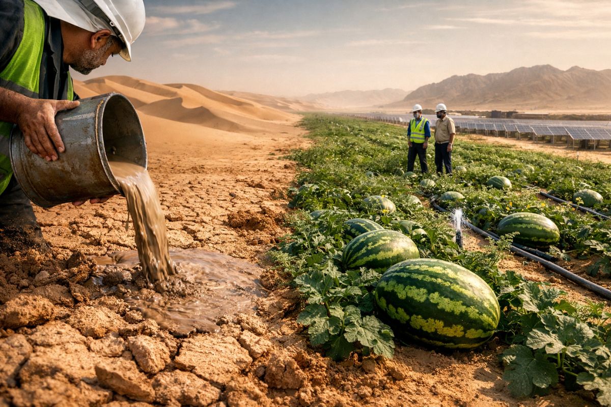 Argila líquida transforma solo do deserto nos Emirados Árabes Unidos, reduz uso de água, recupera areia estéril e mostra como tecnologia agrícola pode mudar a produção.