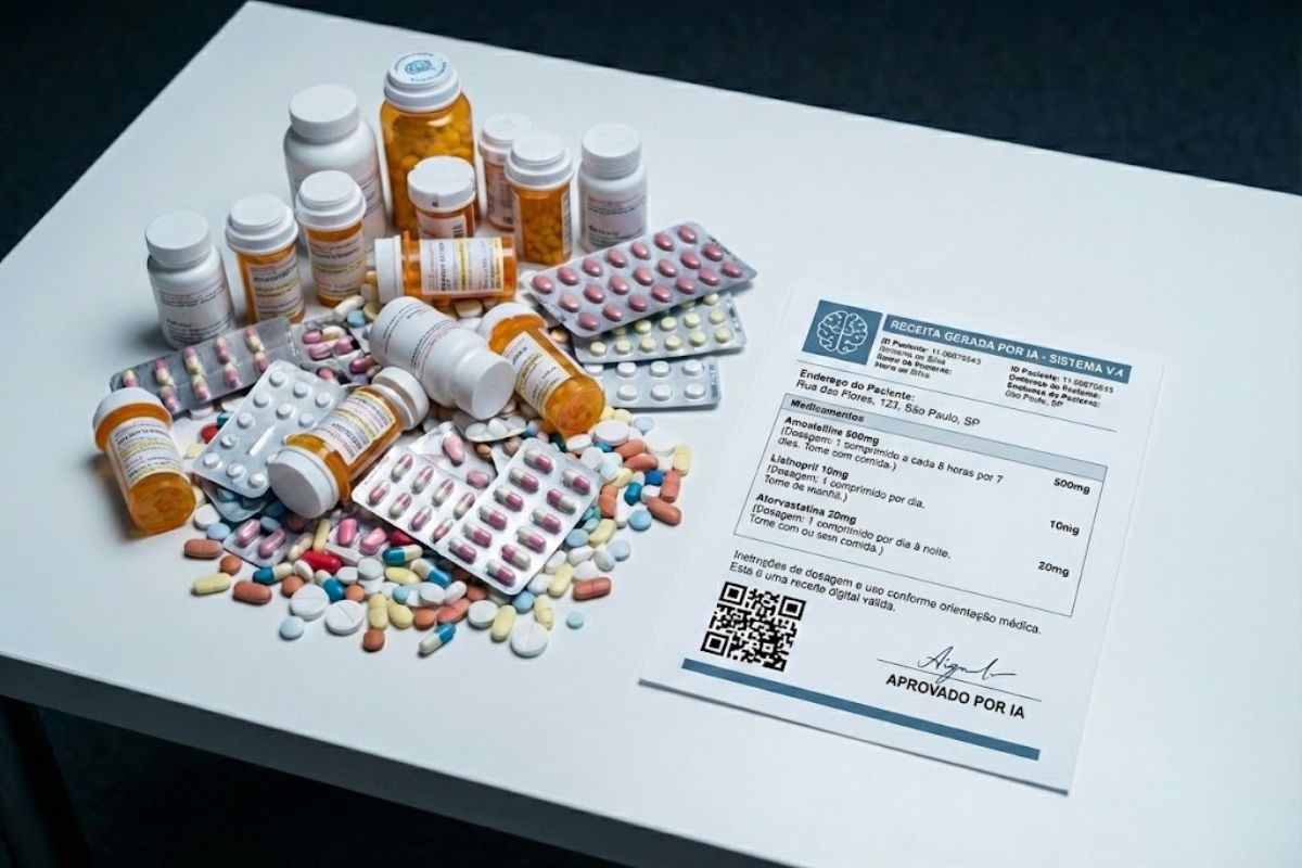 Receitas médicas passam a ser renovadas por inteligência artificial na saúde, sem consulta médica online, levantando risco para pacientes em novo modelo digital.