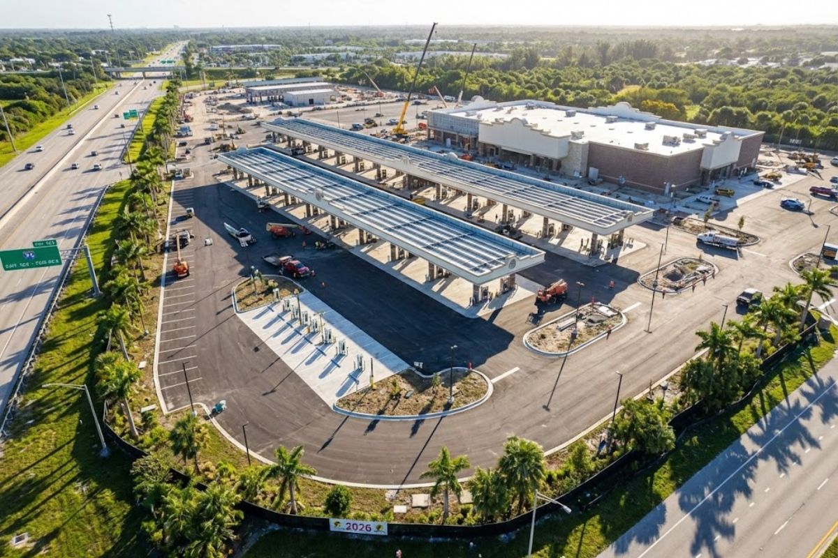 Posto de gasolina gigantesco da Buc-ee’s na Flórida terá carregadores elétricos, vira parada rodoviária turística e muda o padrão das viagens nos Estados Unidos.