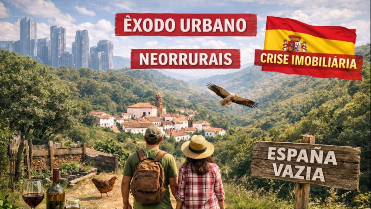 Neorrurais lideram êxodo urbano na Espanha ao buscar qualidade de vida fora das cidades em meio à crise imobiliária.