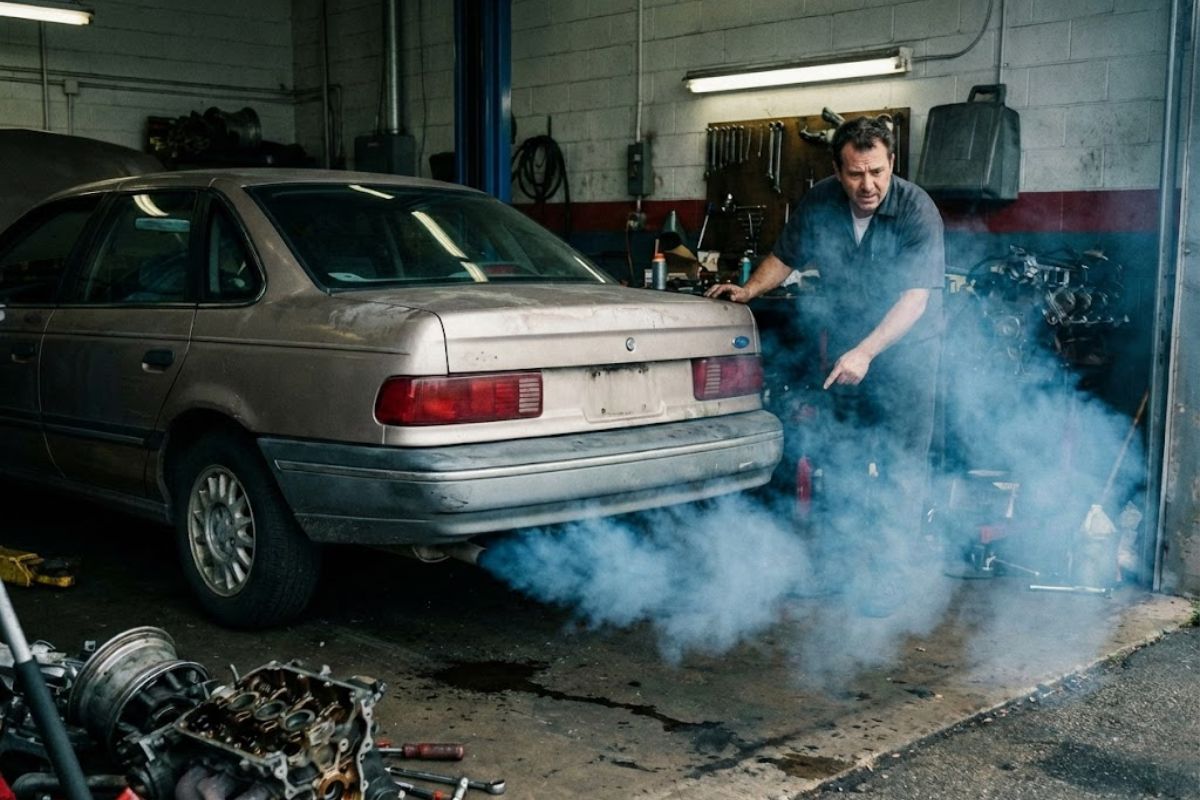 Fumaça azul no escapamento indica queima de óleo, desgaste do motor e aumento do consumo de óleo, alerta mecânico que pode gerar alto prejuízo.