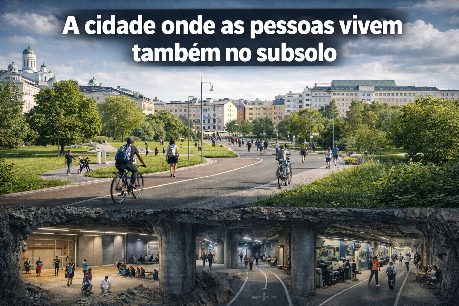 Sustentada por pilares de concreto ciclópico escavados na rocha, esta cidade funciona abaixo do solo com quilômetros de cavernas estruturais, parques na superfície e uma das infraestruturas subterrâneas mais avançadas do mundo