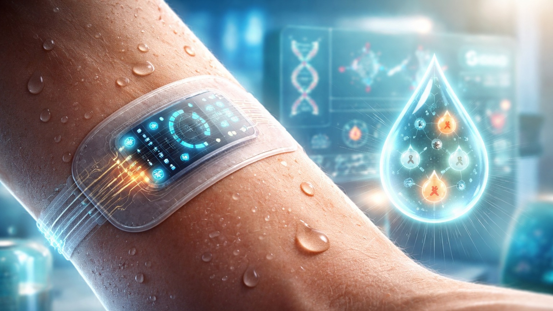 Pesquisa mostra como IA e sensores vestíveis analisam o suor em tempo real para monitorar biomarcadores e detectar doenças precocemente.
