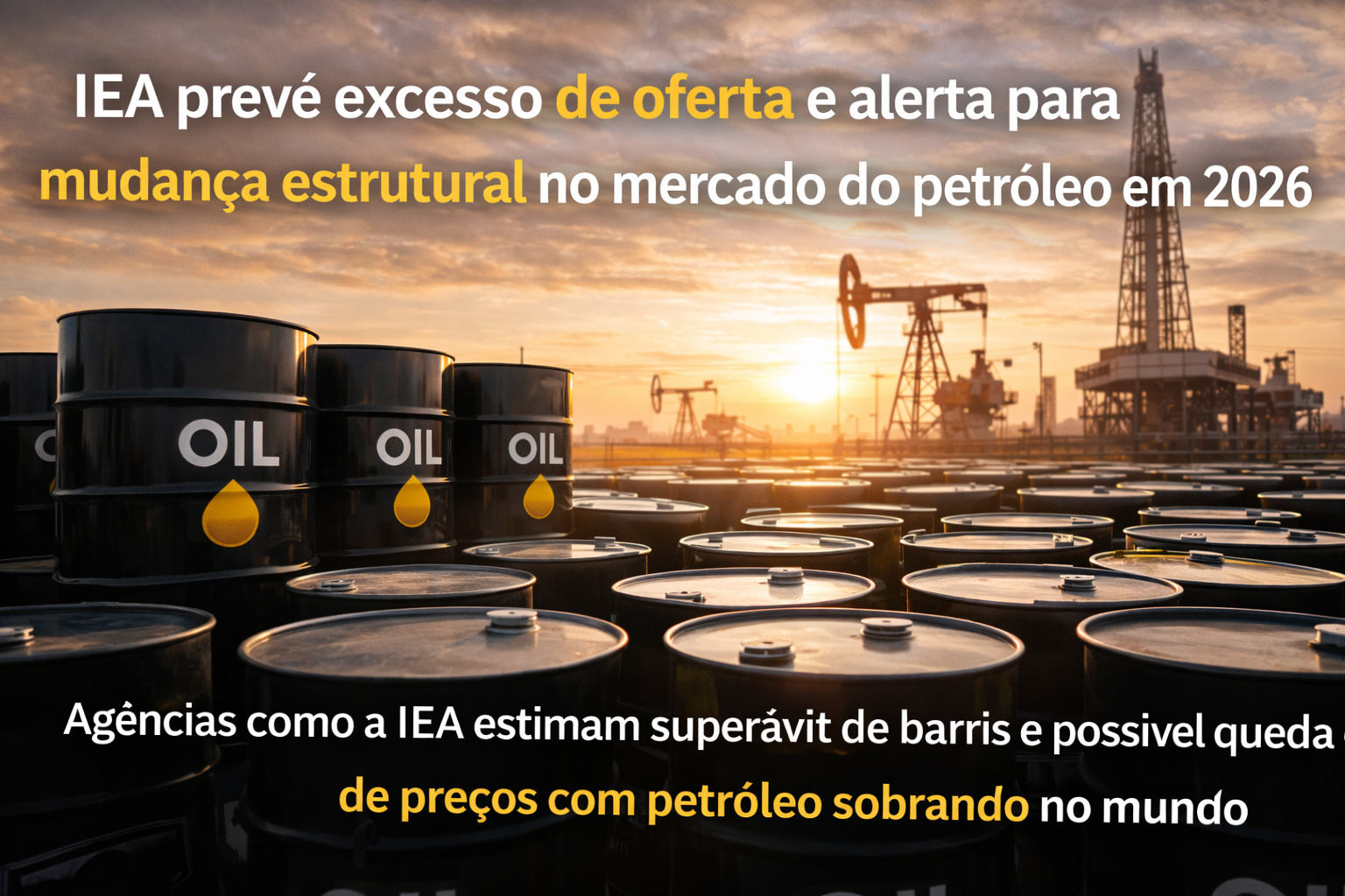 IEA prevê mudança estrutural no mercado do petróleo em 2026