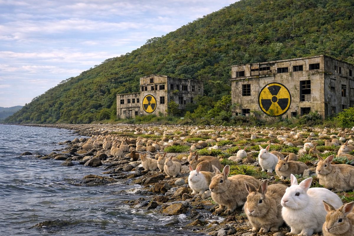 Ilha dos Coelhos no Japão esconde passado sombrio, foi apagada dos mapas para produzir armas químicas, guarda ruínas militares e hoje vive entre turismo fofo, memória de guerra (3)