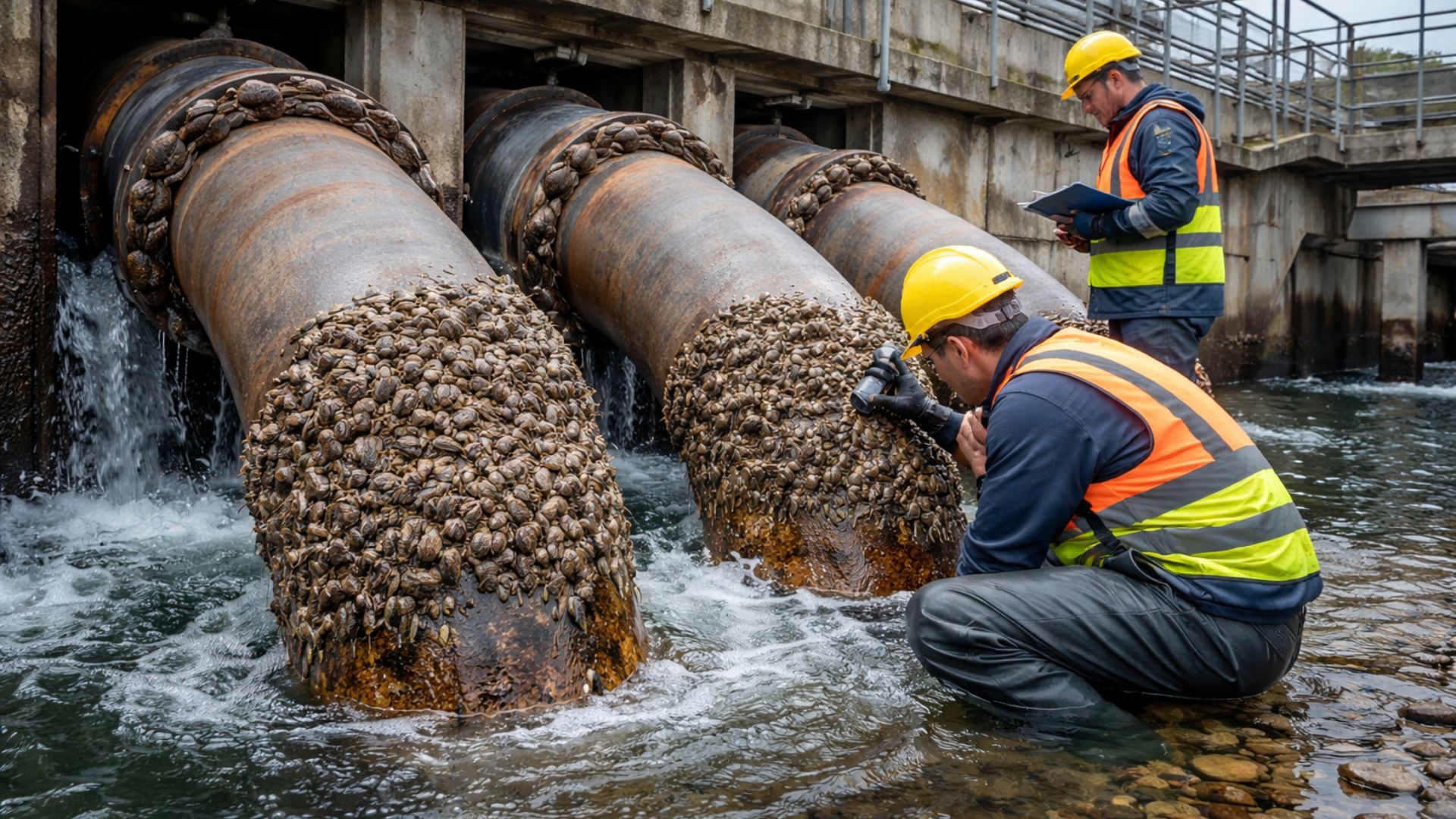Reino Unido gasta £8 milhões por ano para conter mexilhões invasores que entopem tubulações e reduzem a vazão no abastecimento de água.