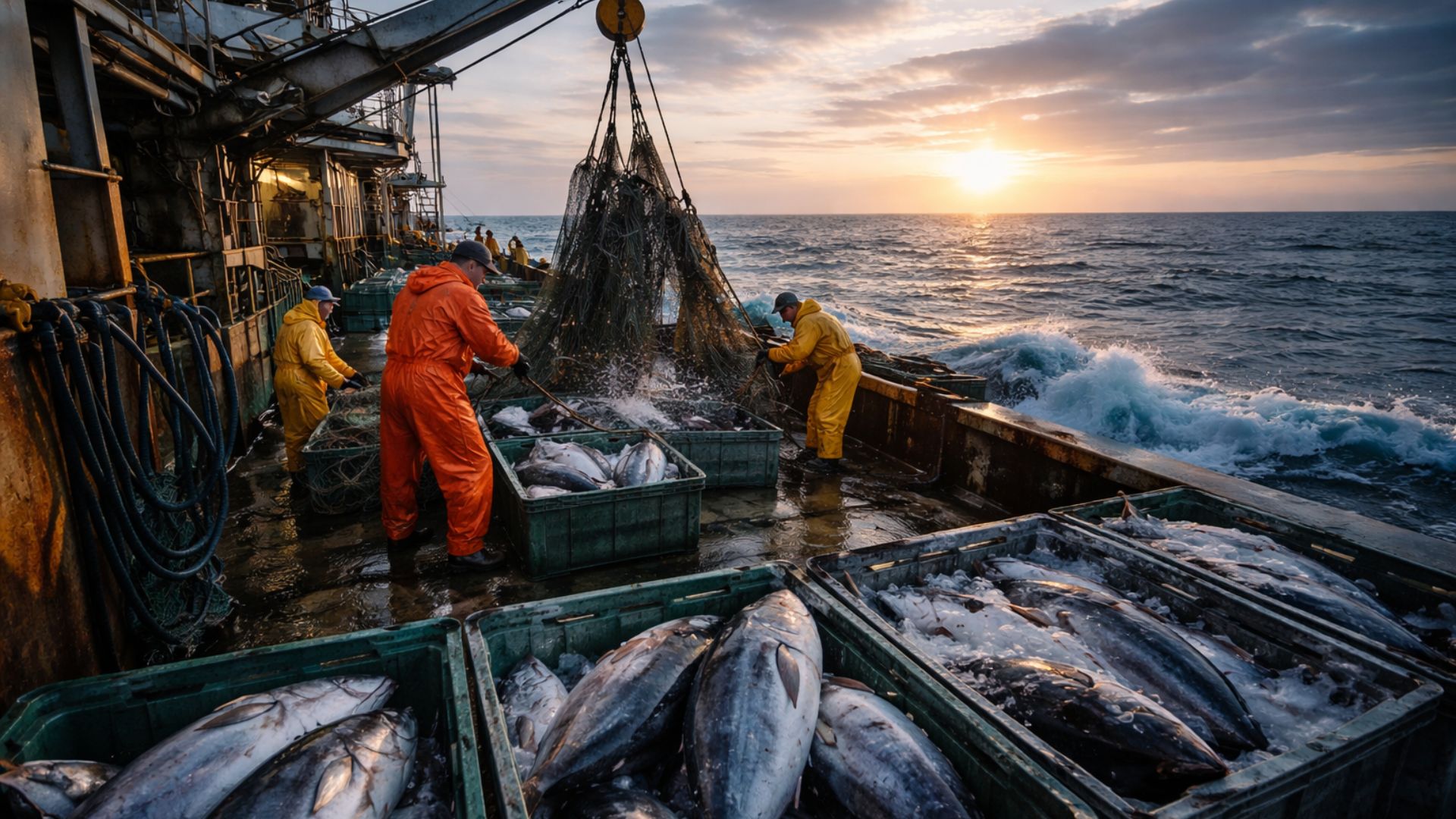 Tecnologia, métodos de captura e logística explicam como peixes gigantes são pescados no oceano e chegam aos mercados e restaurantes.