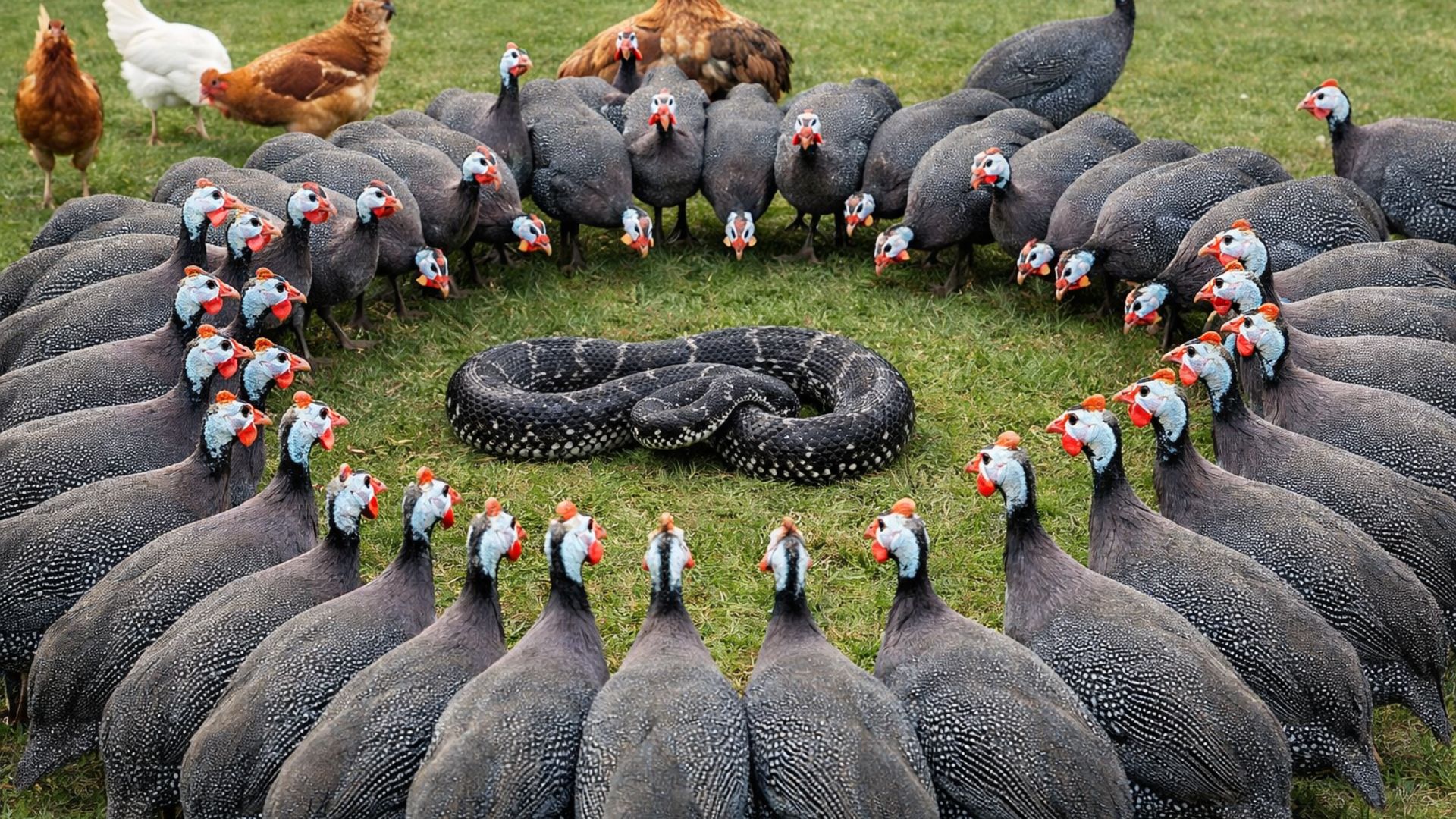 Galinhas-d’angola cercam cobras com estratégia coletiva, emitem alertas e pressionam até a fuga, explicando por que protegem quintais no Brasil.