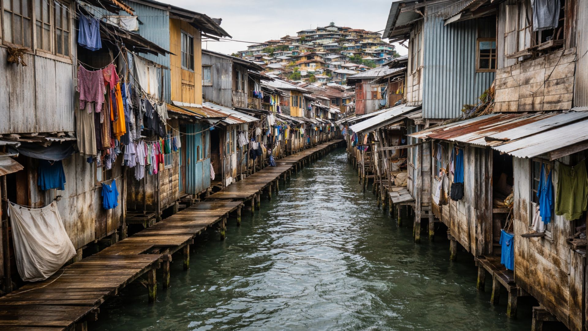 Ilha de Pugad enfrenta marés frequentes e afundamento do solo na Baía de Manila, afetando moradia, economia local e serviços básicos.