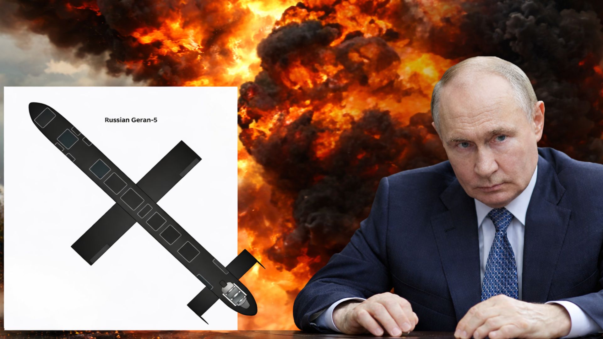 Drone russo Geran-5 entra em combate com motor a jato, até 600 km/h e alcance de 950 km, segundo relatório público que expõe peças estrangeiras.