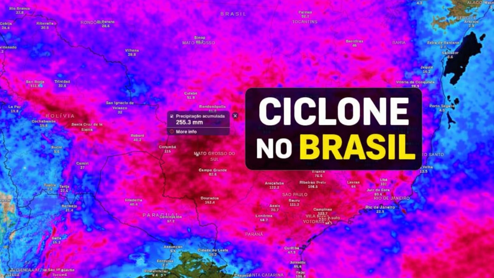 Brasil entra em período de ciclones com duas tempestades entre Sul e Sudeste, risco de granizo e até 250 mm de chuva, com alerta para enchentes.