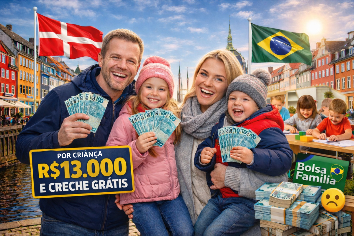 Dinamarca libera pagamento automático equivalente a até R$ 13.000 por criança para todas as famílias com filhos, além de creche grátis e surpreende brasileiros que recebem Bolsa Família