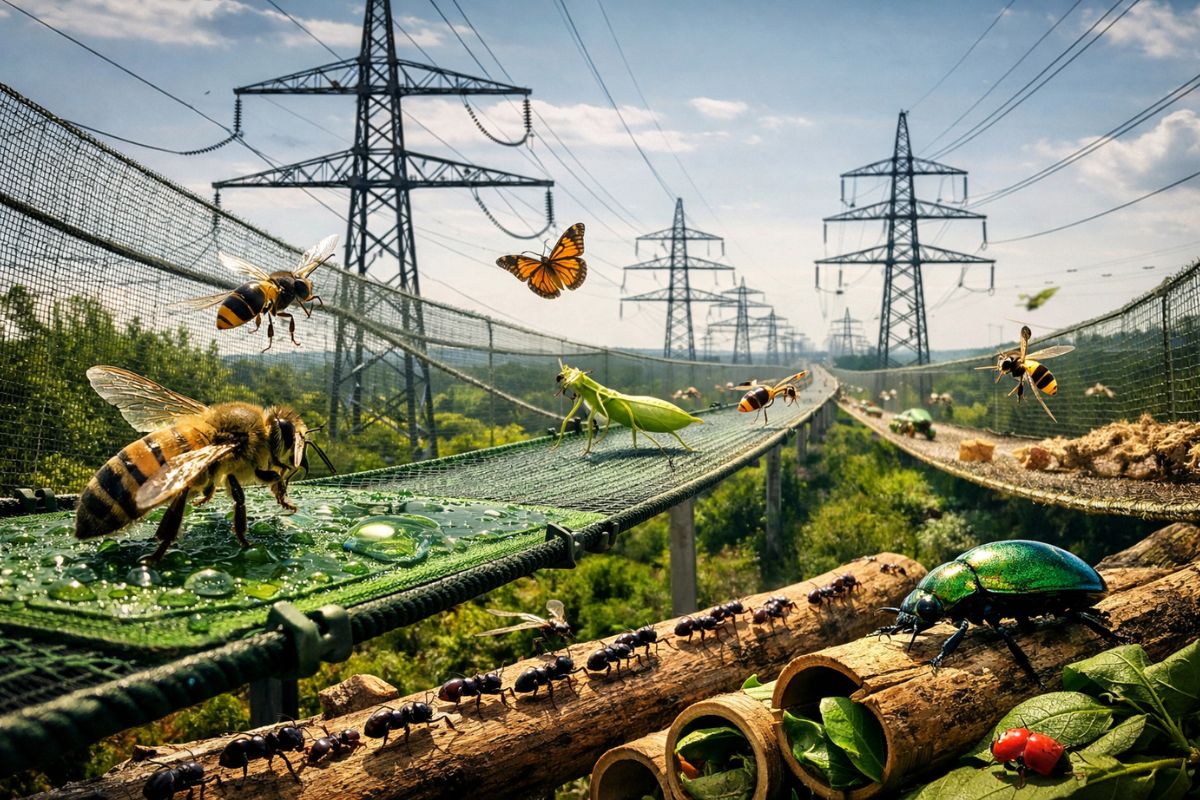 Na Suíça, linhas de energia viram rodovia de insetos e modelo de renaturalização que recupera biodiversidade em larga escala e redefine o uso de corredores elétricos.