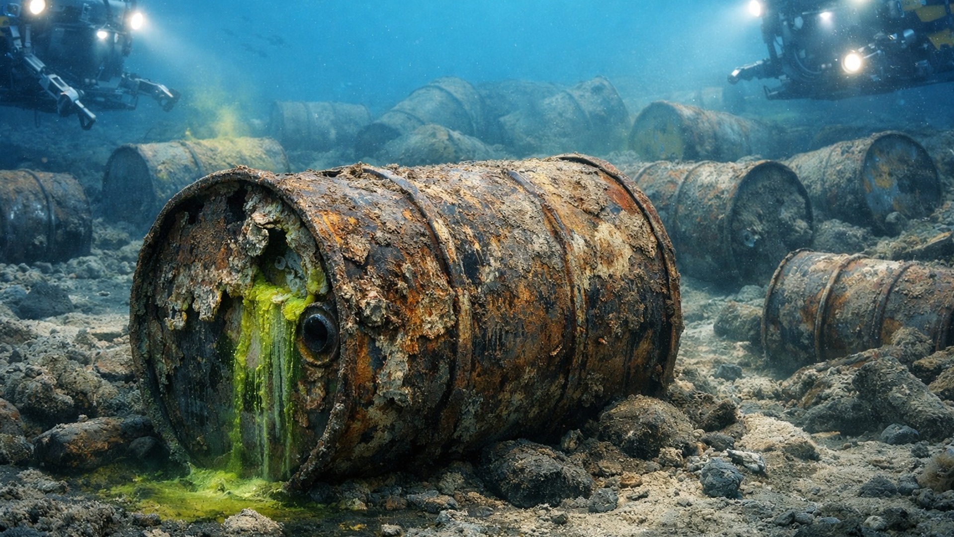 Estudos revelam o que vaza de 27 mil barris descartados pelos EUA no oceano e explicam os riscos químicos persistentes no fundo do mar.