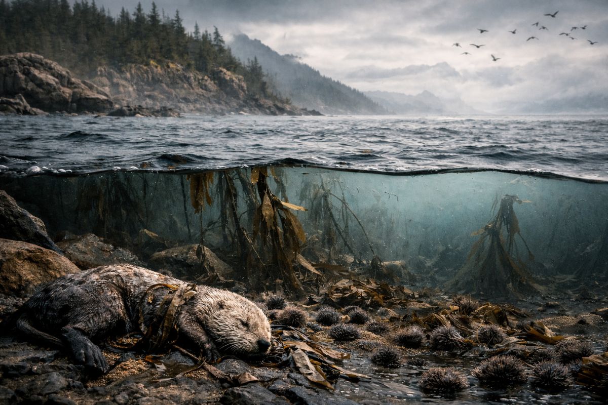 Lontras marinhas desapareceram no Alasca, colapsaram florestas de algas, alteraram cadeias marinhas e expuseram como orcas e ouriços-do-mar desencadearam um colapso ecológico.