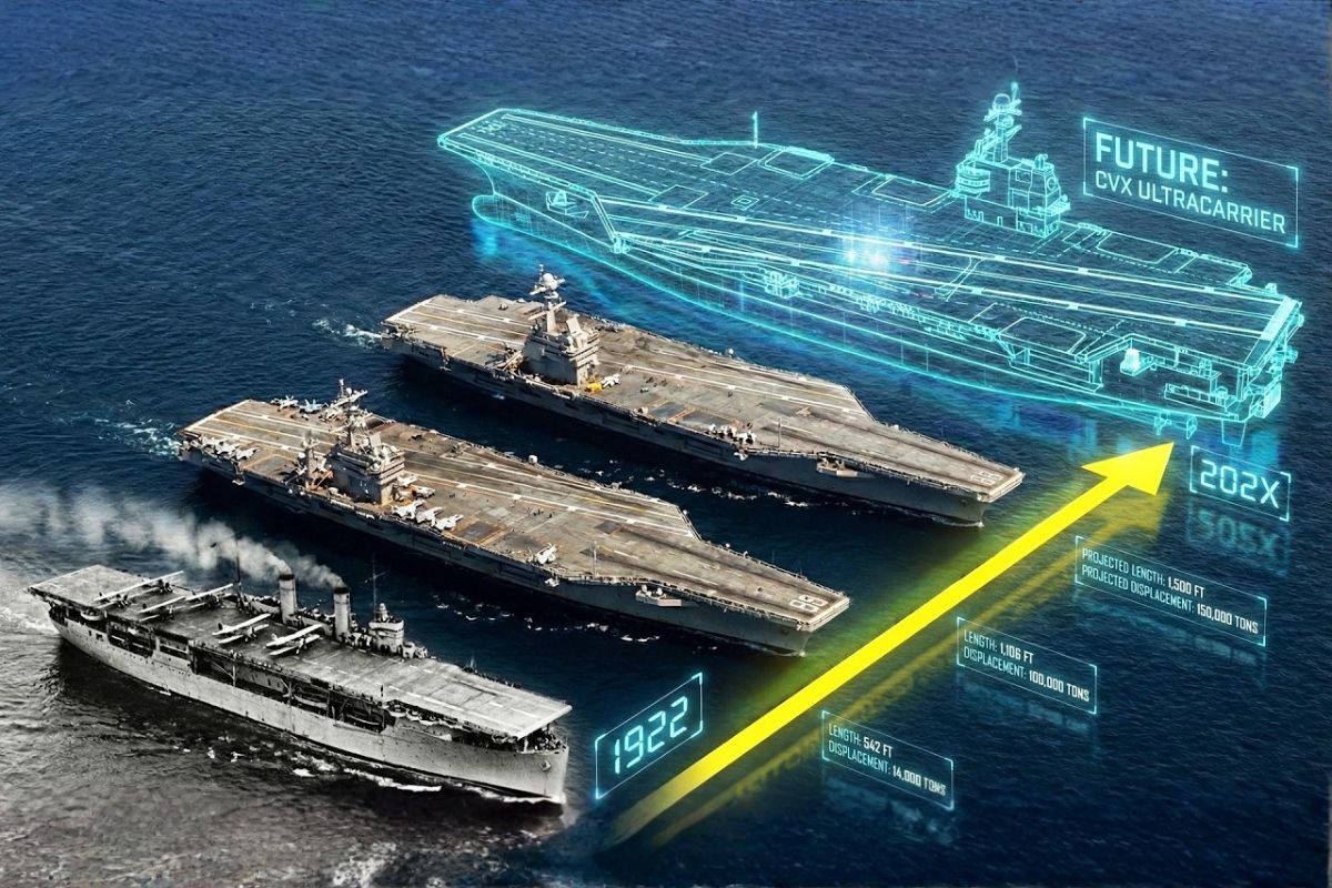 Marinha explica por que porta-aviões ficam em 100.000 toneladas: o USS Gerald R. Ford e o Canal de Suez revelam o limite físico.