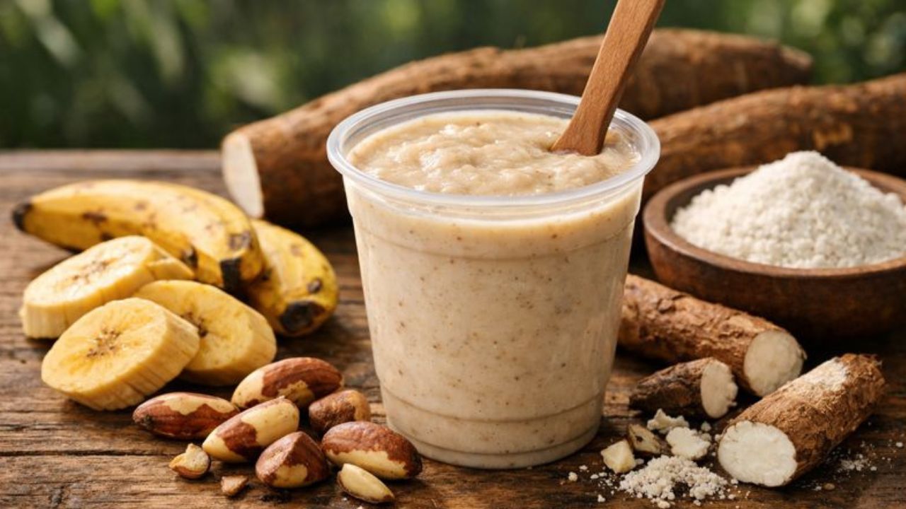 Mingau amazônico instantâneo usa banana pacovan, mandioca e castanha-do-pará para unir tradição, praticidade e geração de renda.