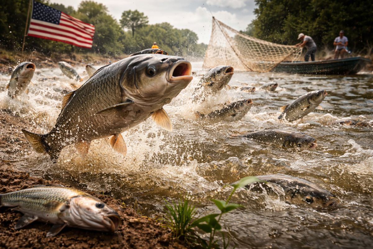 Carpas invasoras nos Estados Unidos consomem plâncton, avançam pelo Mississippi e ameaçam os Grandes Lagos e a pesca de água doce.