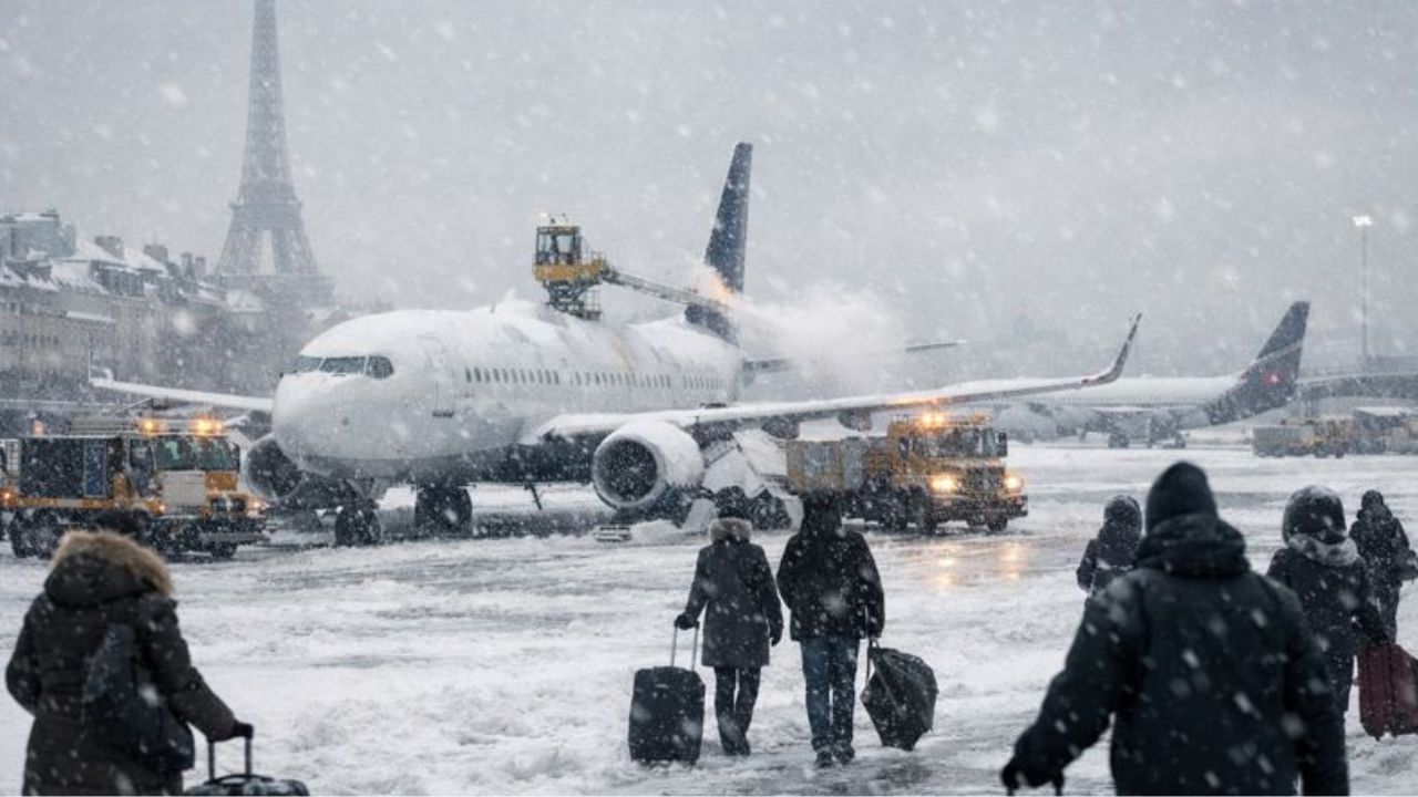 Neve intensa provoca mortes na Europa e afeta viagens em Paris e Amsterdã, com voos e trens cancelados por condições climáticas extremas.