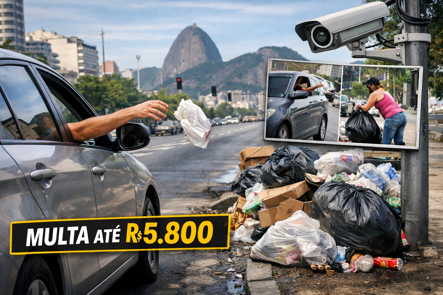 lei - multa - motoristas - veículos - pedestres - câmeras públicas - descarte de lixo