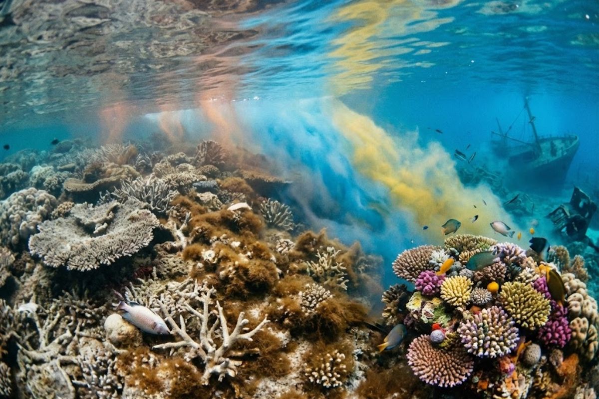 recifes de coral sofrem ondas de calor e branqueamento; probióticos podem ajudar, mas aquecimento global exige ação já.