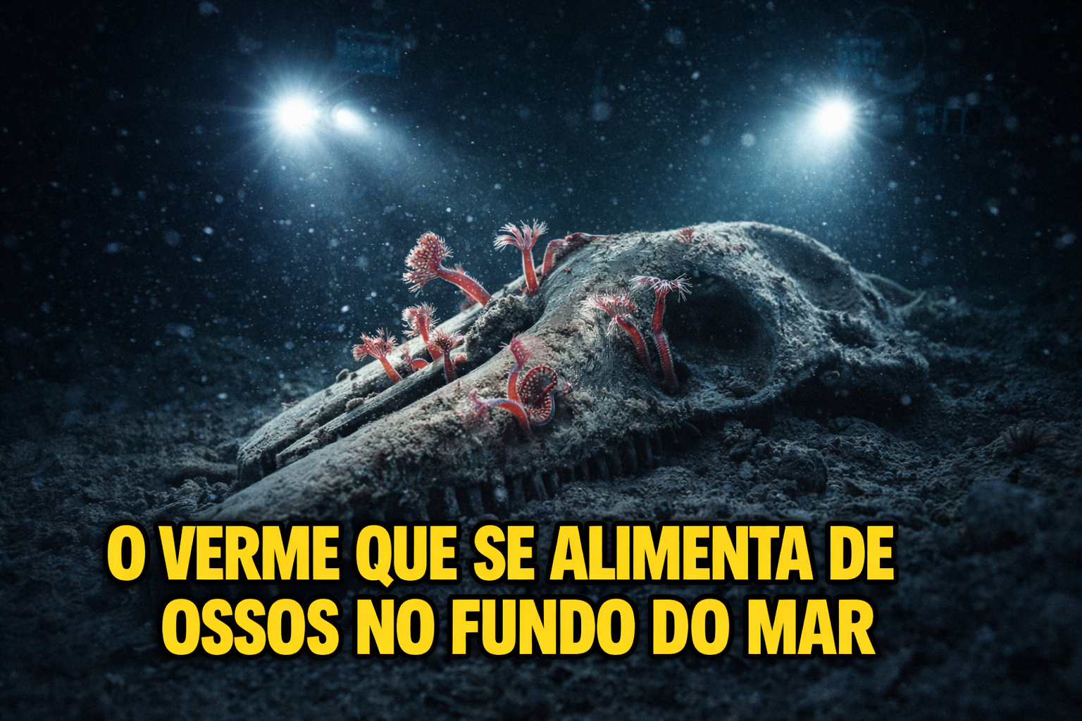 A 4.000 metros de profundidade, pesquisadores filmam um verme que perfura ossos de baleia, vive dentro de crânios e usa bactérias simbióticas para se alimentar no escuro absoluto do oceano